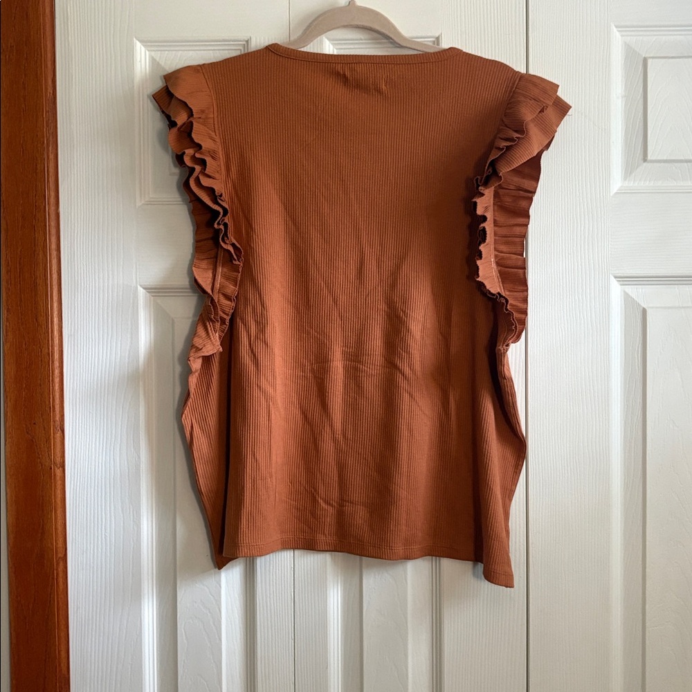 J. Crew Rust Ruffle Sleeve Ribbed Tank - Picture 3 of 4